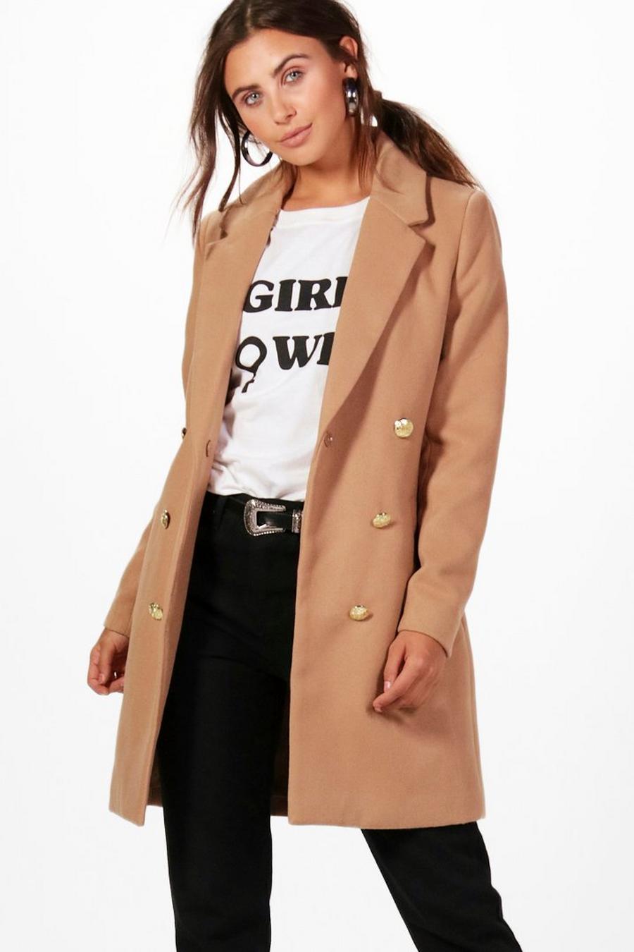 Camel Petite Double Breasted Military Duster Coat image number 1
