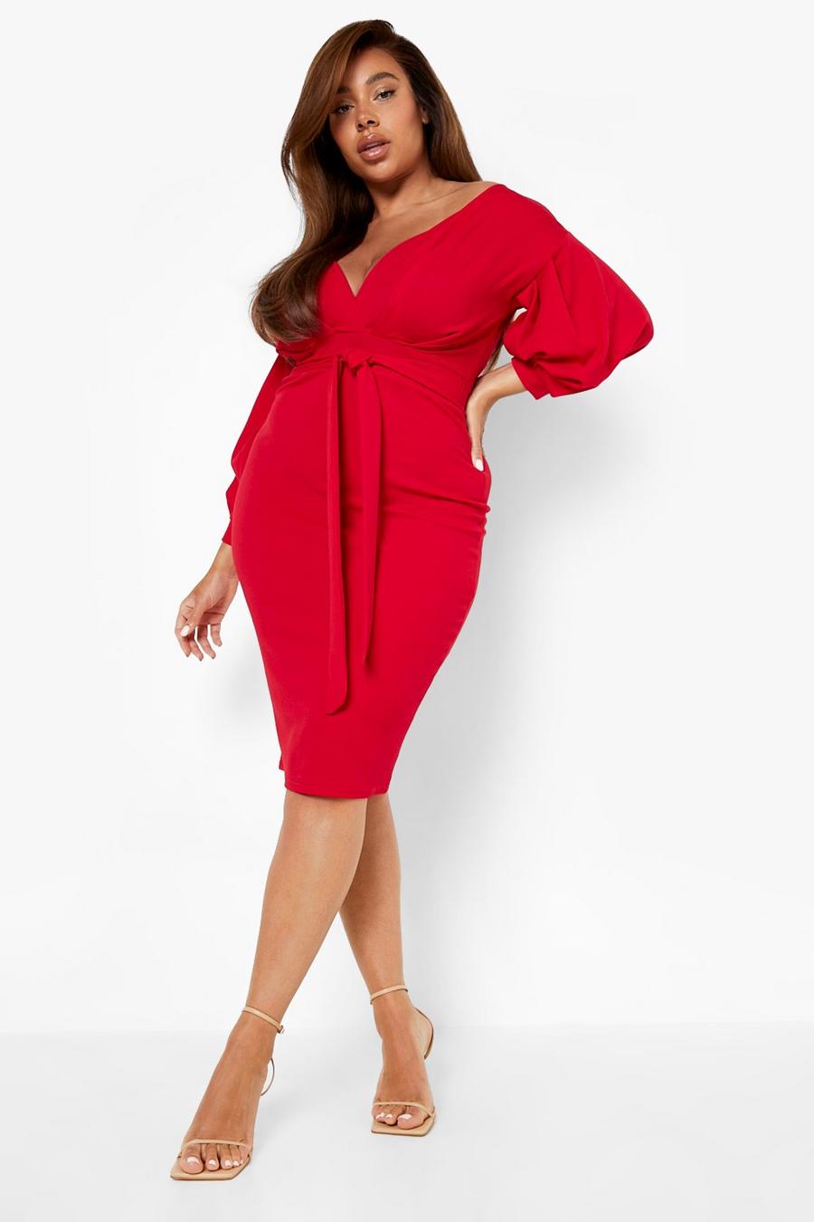 Flame red Plus Off The Shoulder Wrap Midi Dress image number 1