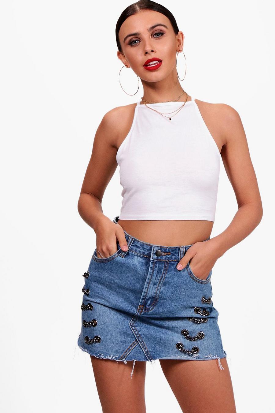 White Petite High Neck Crop Top image number 1