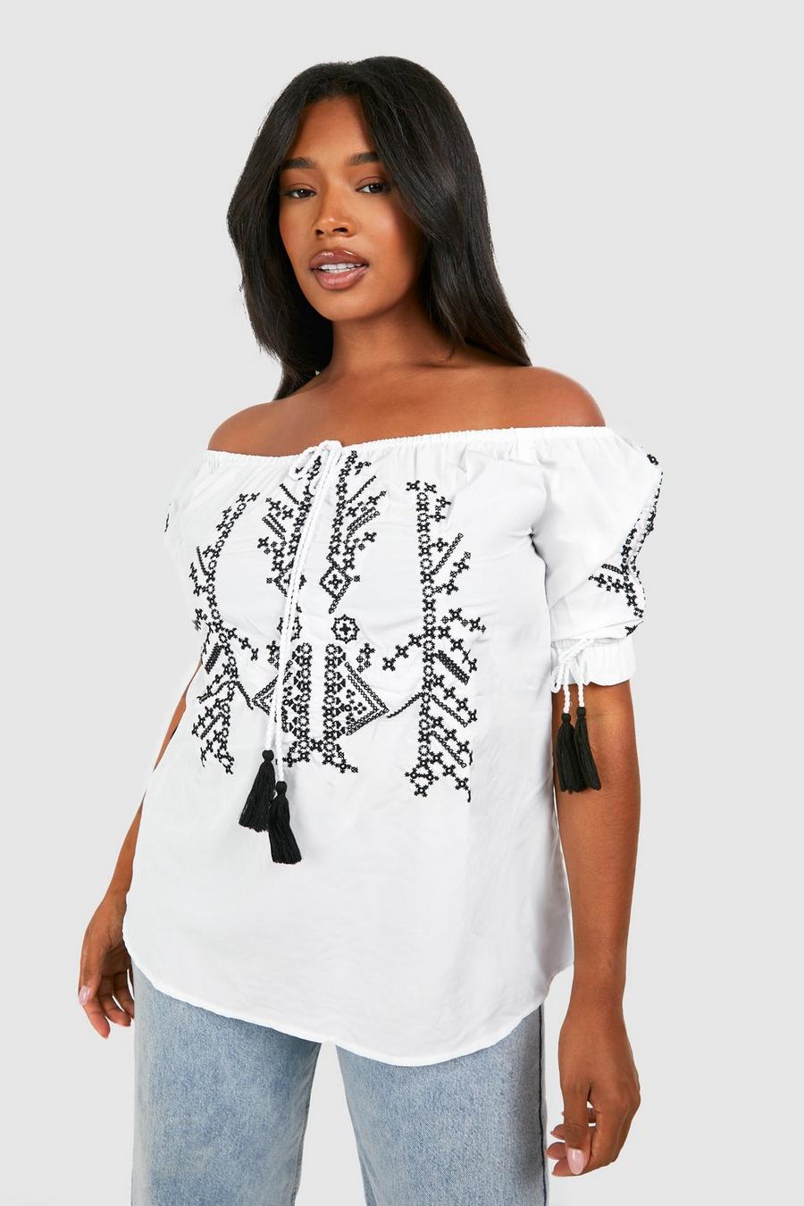 Plus Off The Shoulder Embroidered Top