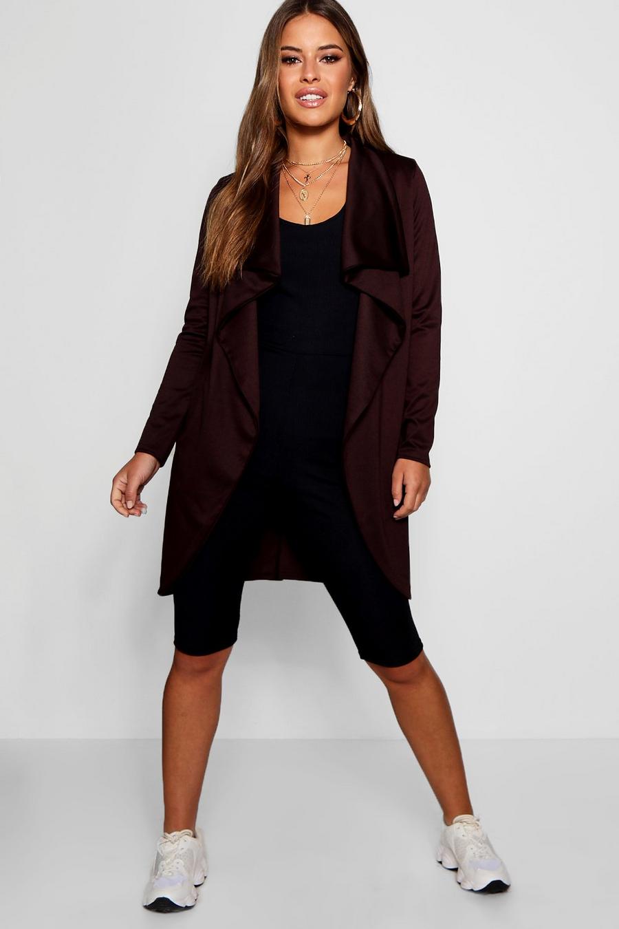 Chocolate Petite Ponte Wrap Front Duster Jacket image number 1