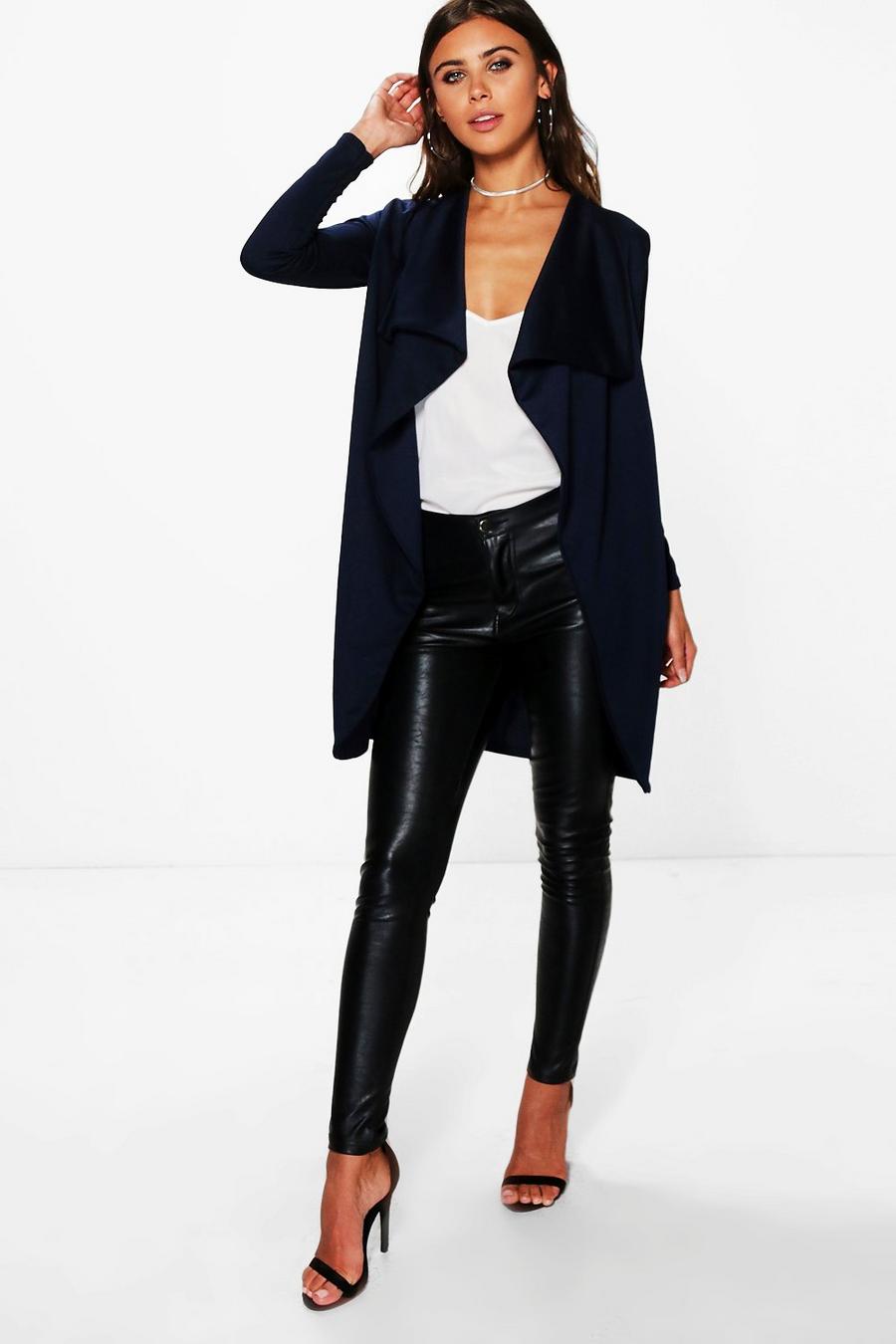 Navy Petite Ponte Wrap Front Duster Jacket image number 1