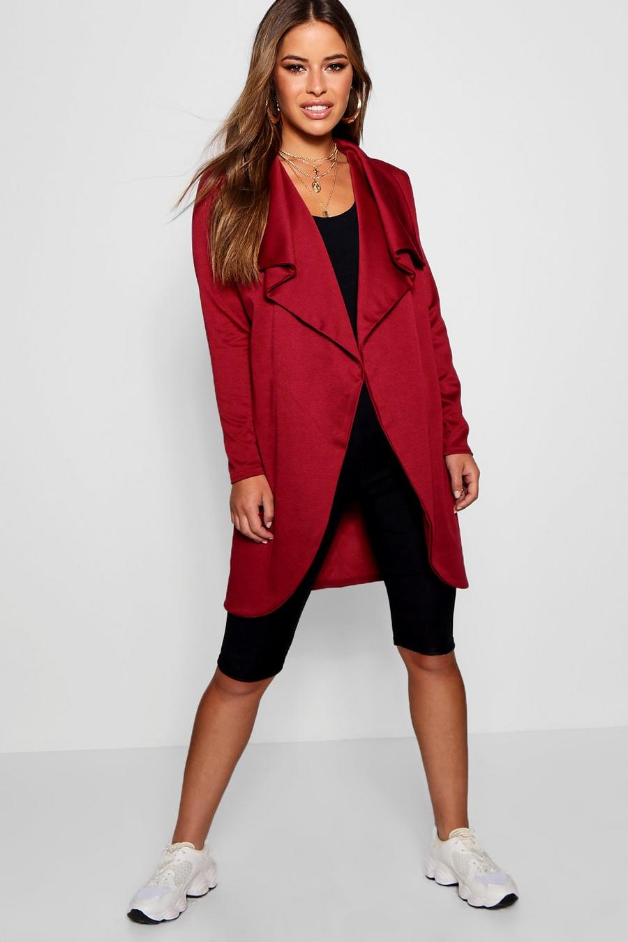 Wine Petite Ponte Wrap Front Duster Jacket image number 1
