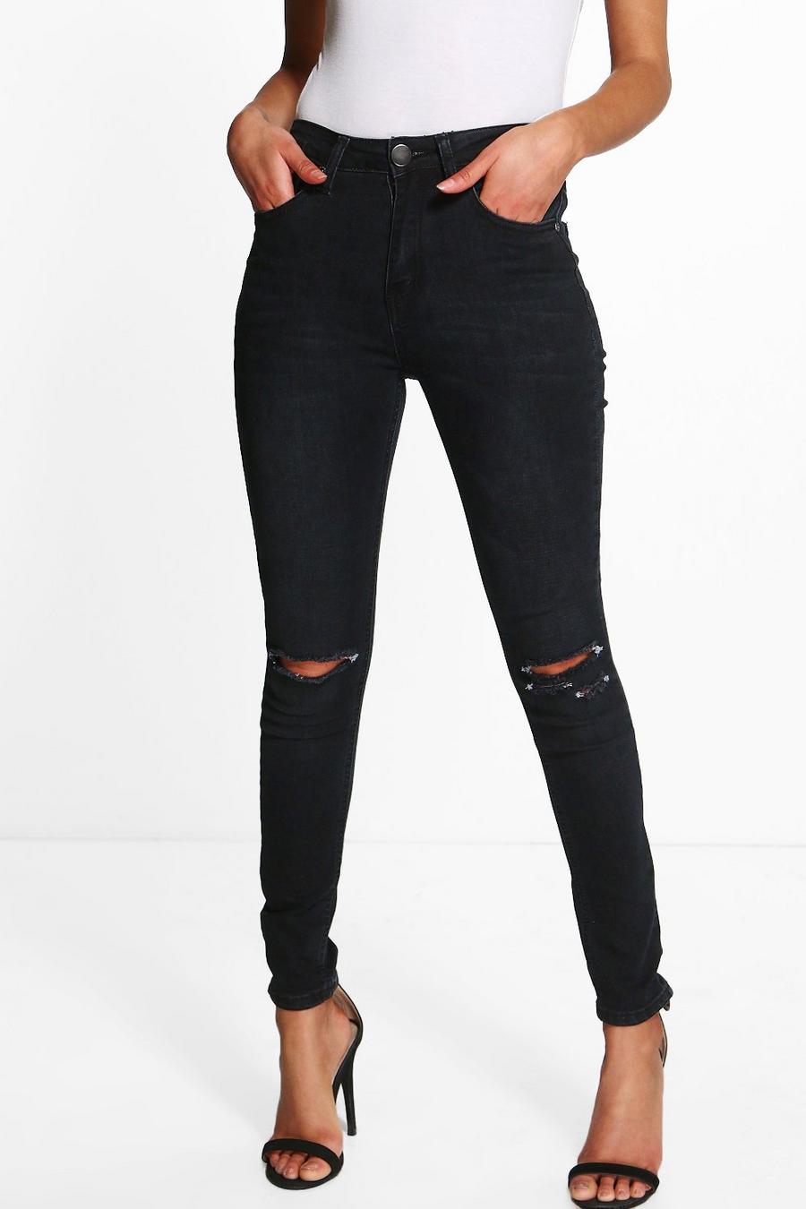Petite jean skinny taille haute, Noir image number 1