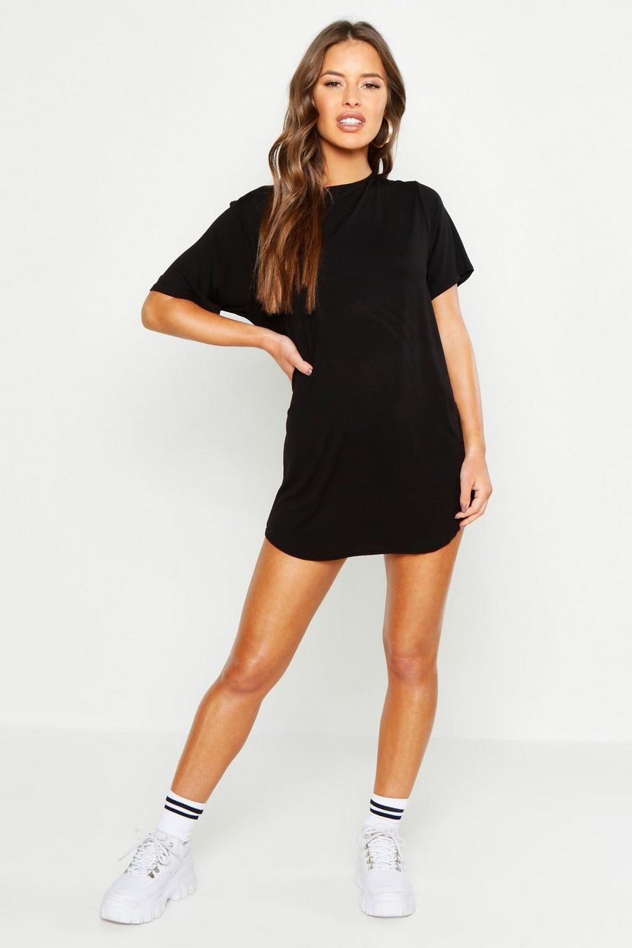 Black Petite Curved Hem T-Shirt Dress image number 1