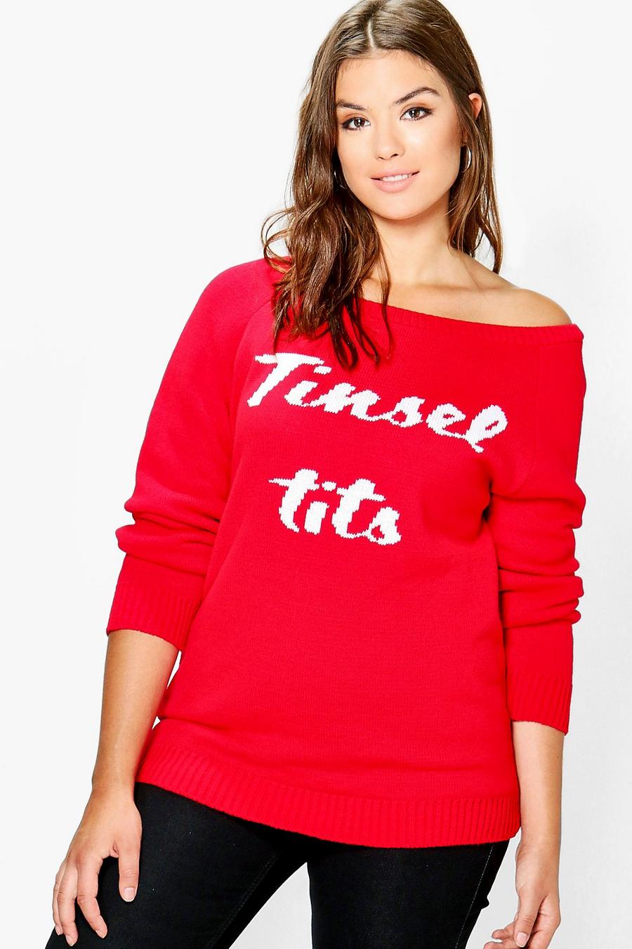Red Plus Amy Off The Shoulder Christmas Sweater image number 1