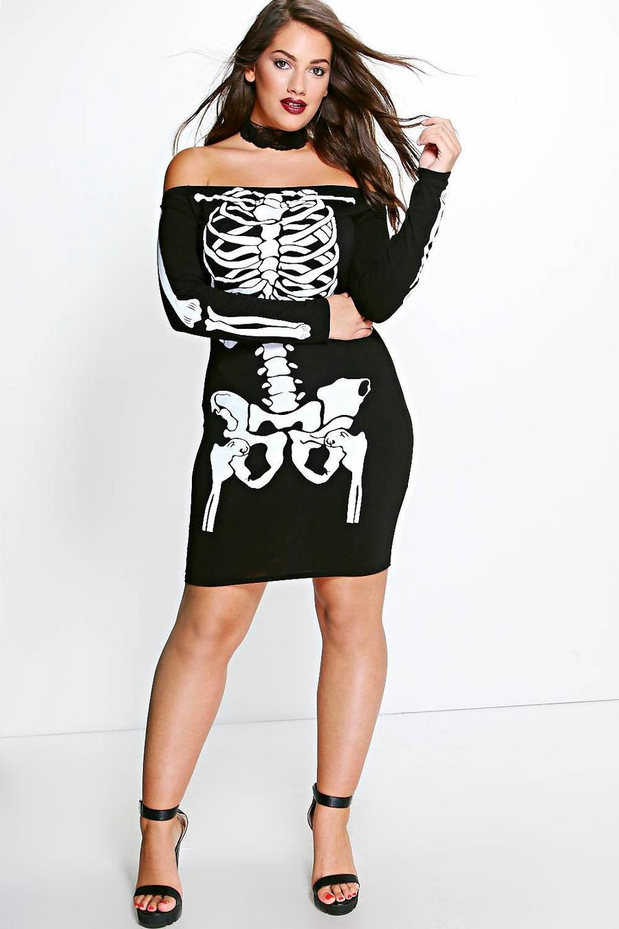 Black Plus - Halloween Klänning med skelett image number 1