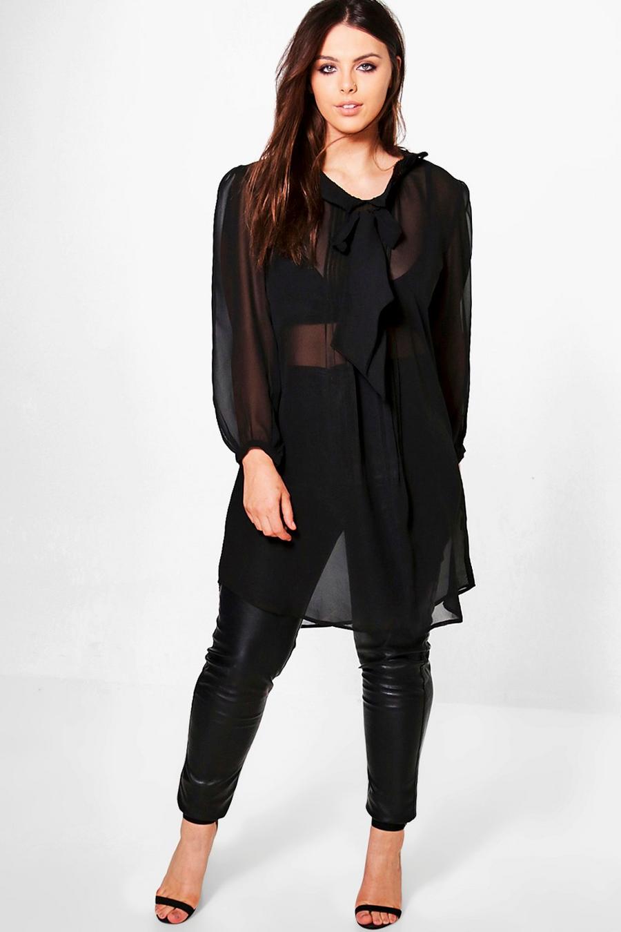 Plus Elena Sheer Bow Front Shirt image number 1