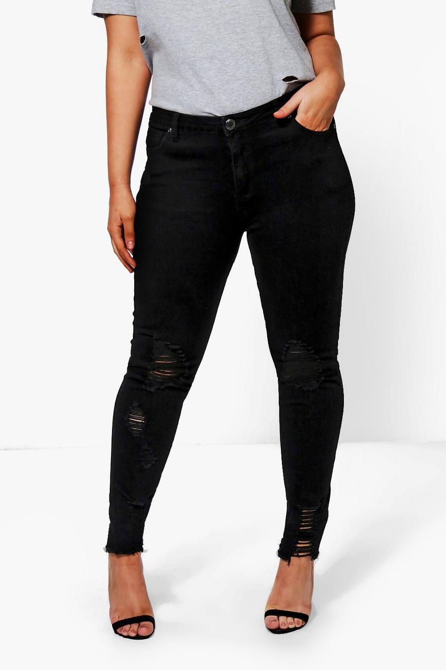 Zwart Plus Gescheurde Skinny Jeans Met Onbewerkte Zoom image number 1