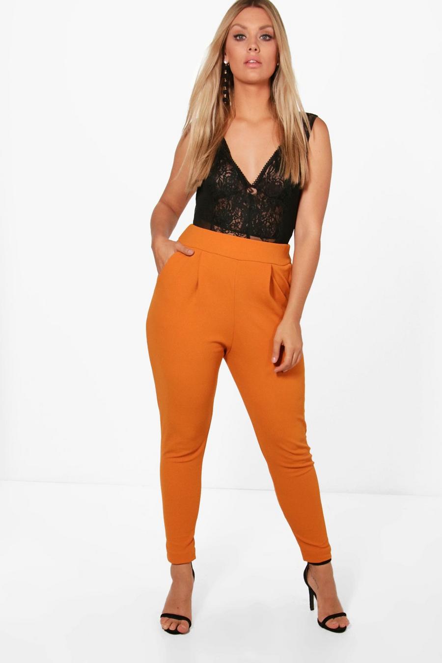 Pantaloni Plus Size con pieghe frontali, Amber image number 1