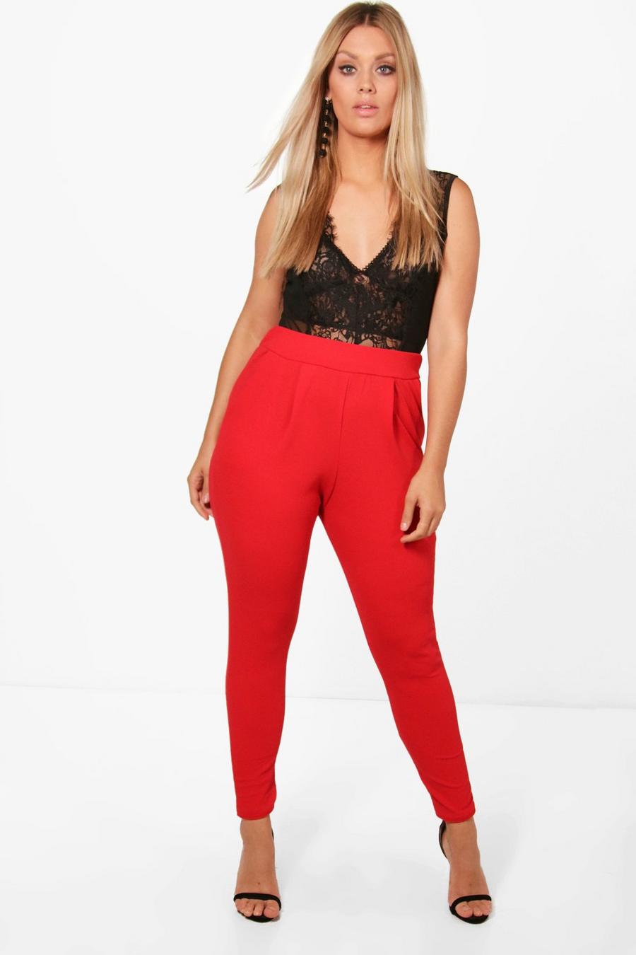 Pantaloni Plus Size con pieghe frontali, Fire red image number 1