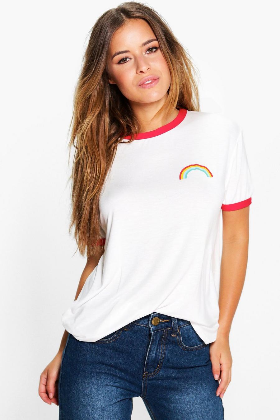 Petite - T-shirt med kantband och regnbåge image number 1
