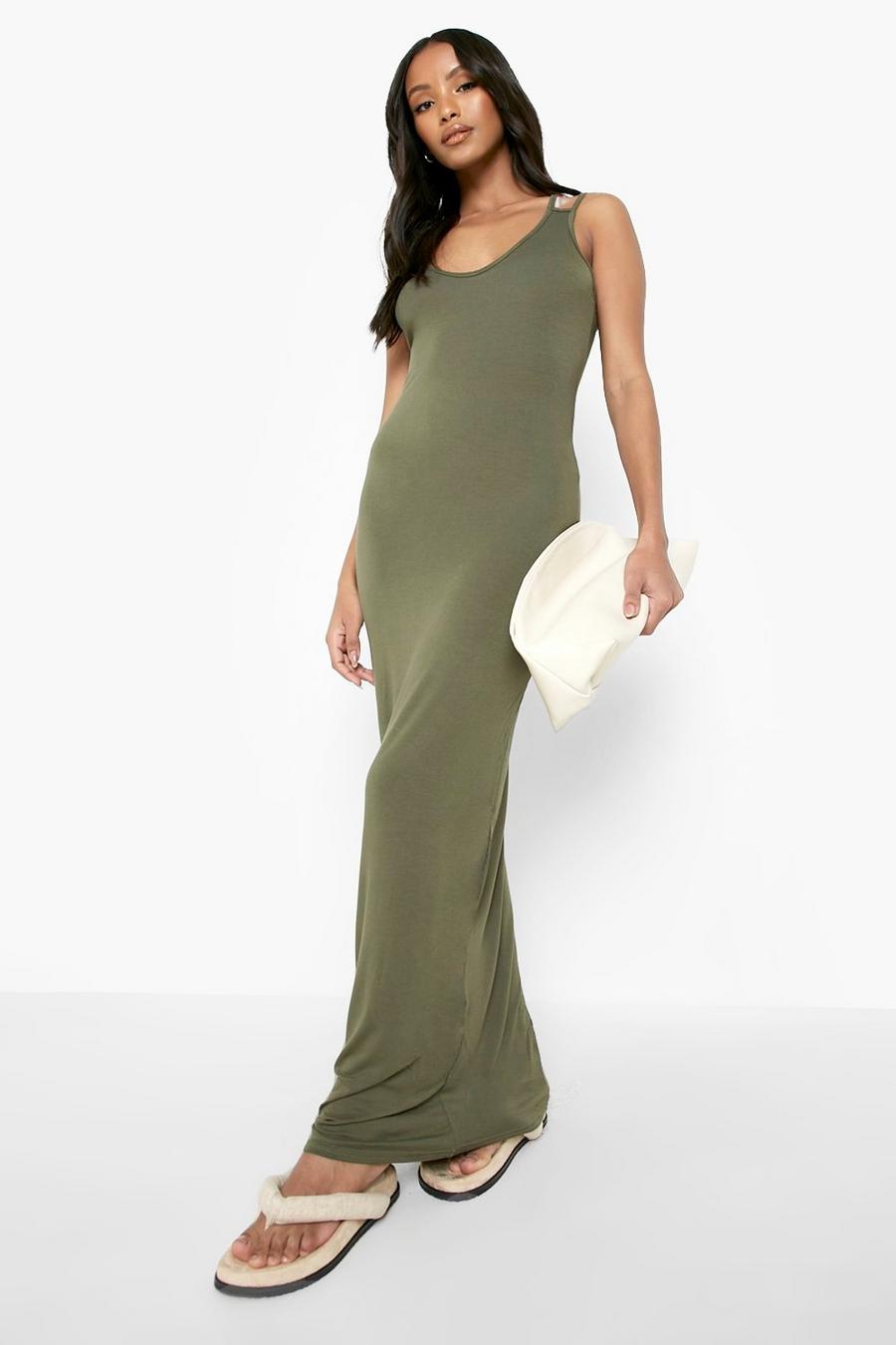 Petite maxi abito basic con spalline, Khaki image number 1