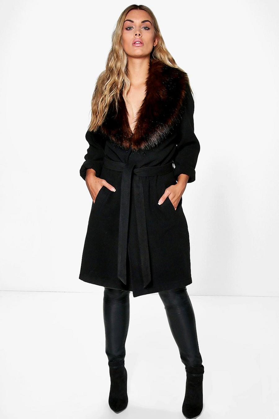 Plus Meg Robe Coat With Faux Fur Shawl Collar image number 1