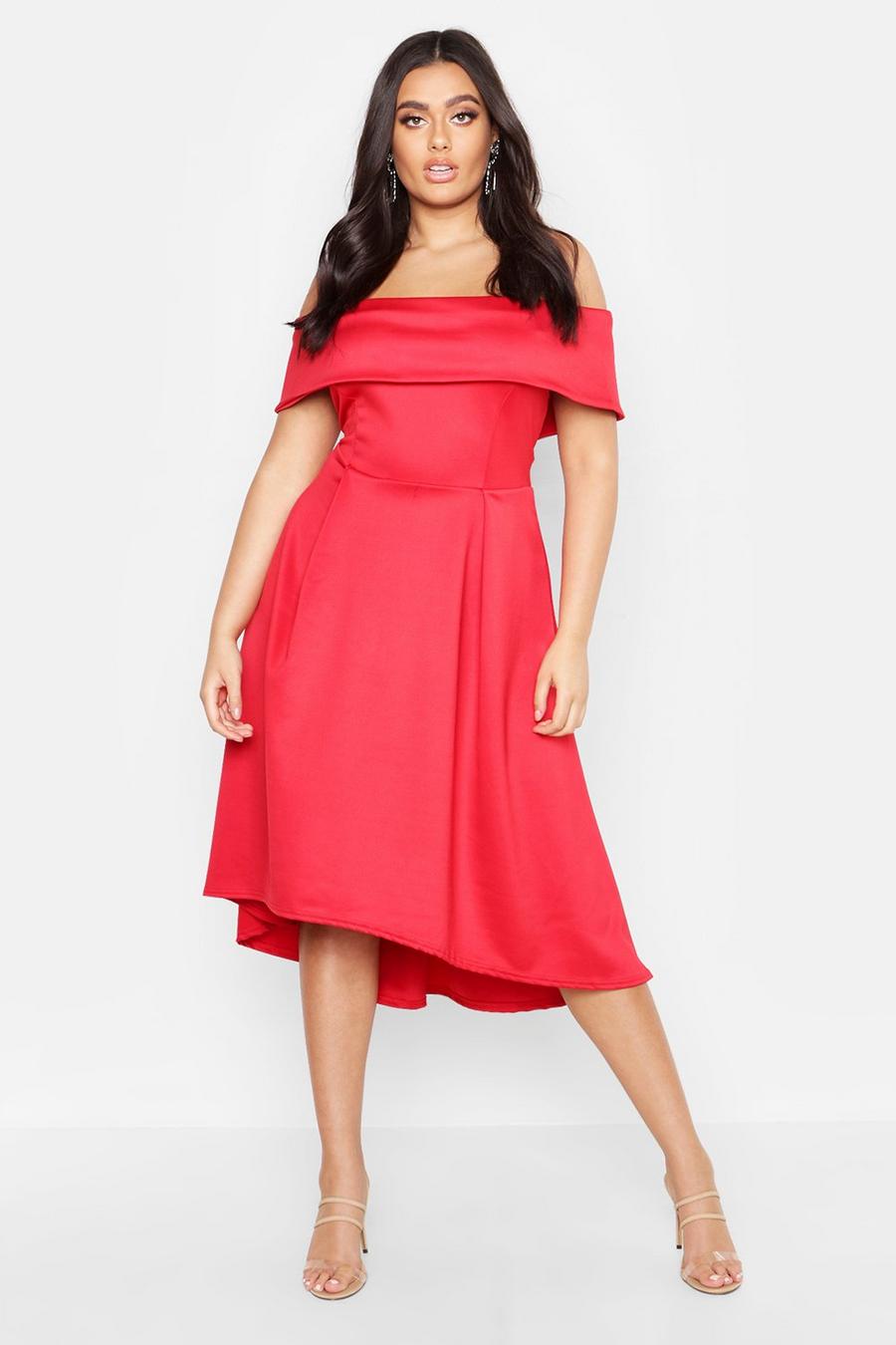 Red Plus Double Layer Midi Dress image number 1