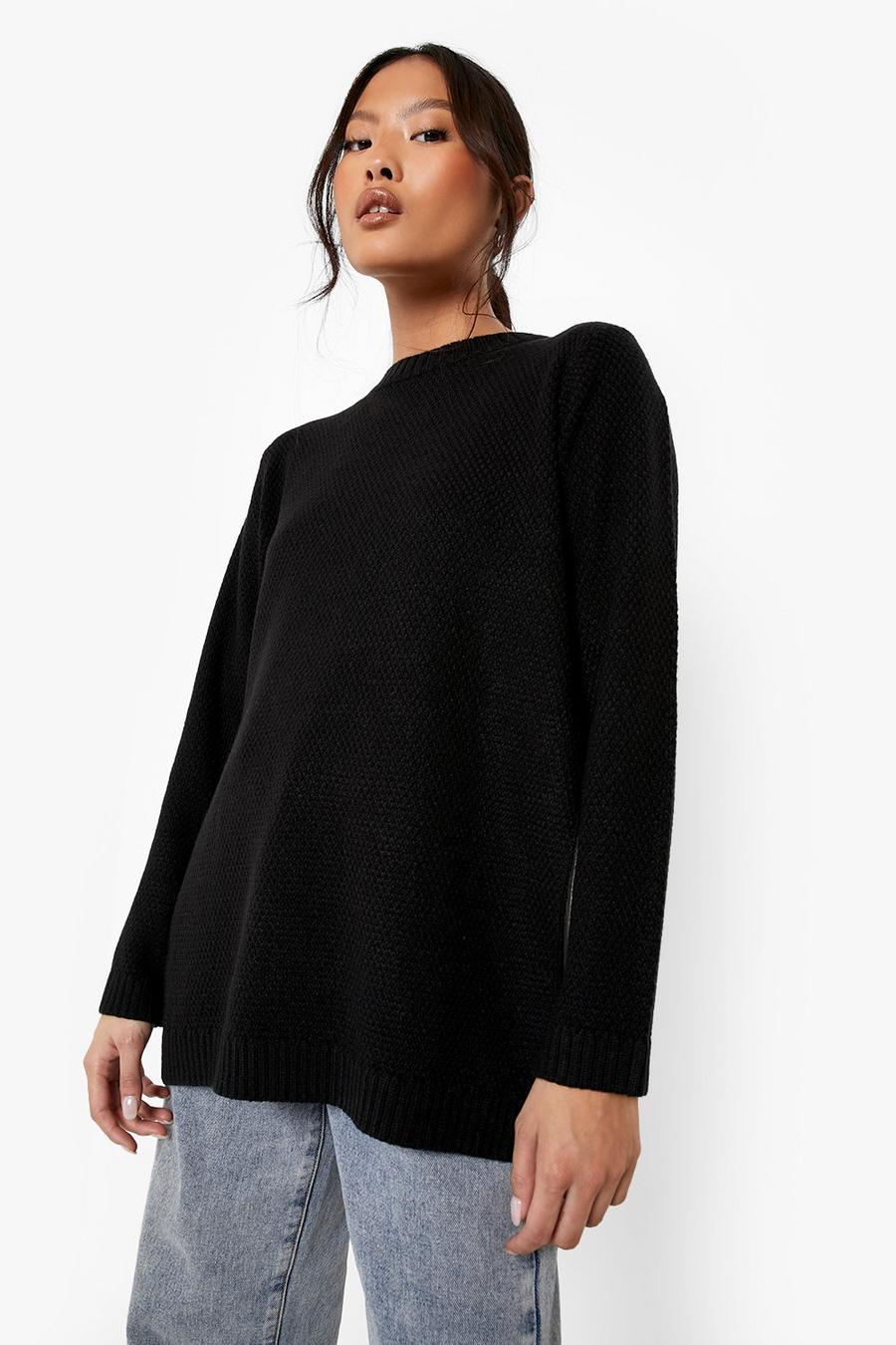 Black Petite Side Split Tunic Sweater image number 1