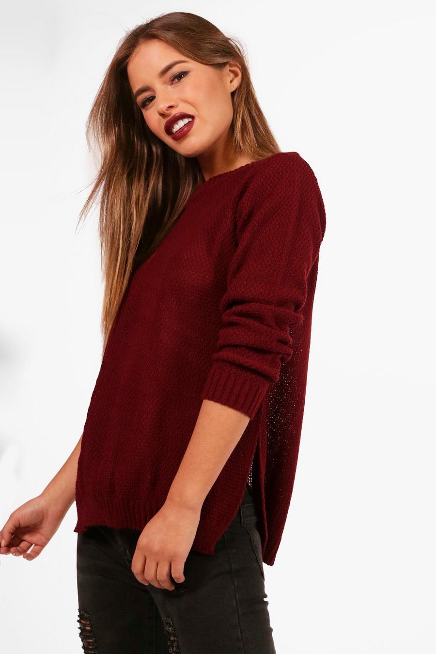 Petite - Pull tunique fendu, Merlot image number 1