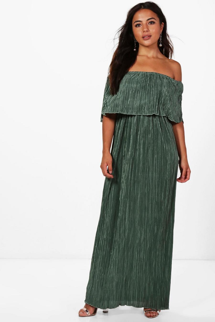 Petite Off The Shoulder Pleat Fabric Maxi Dress image number 1