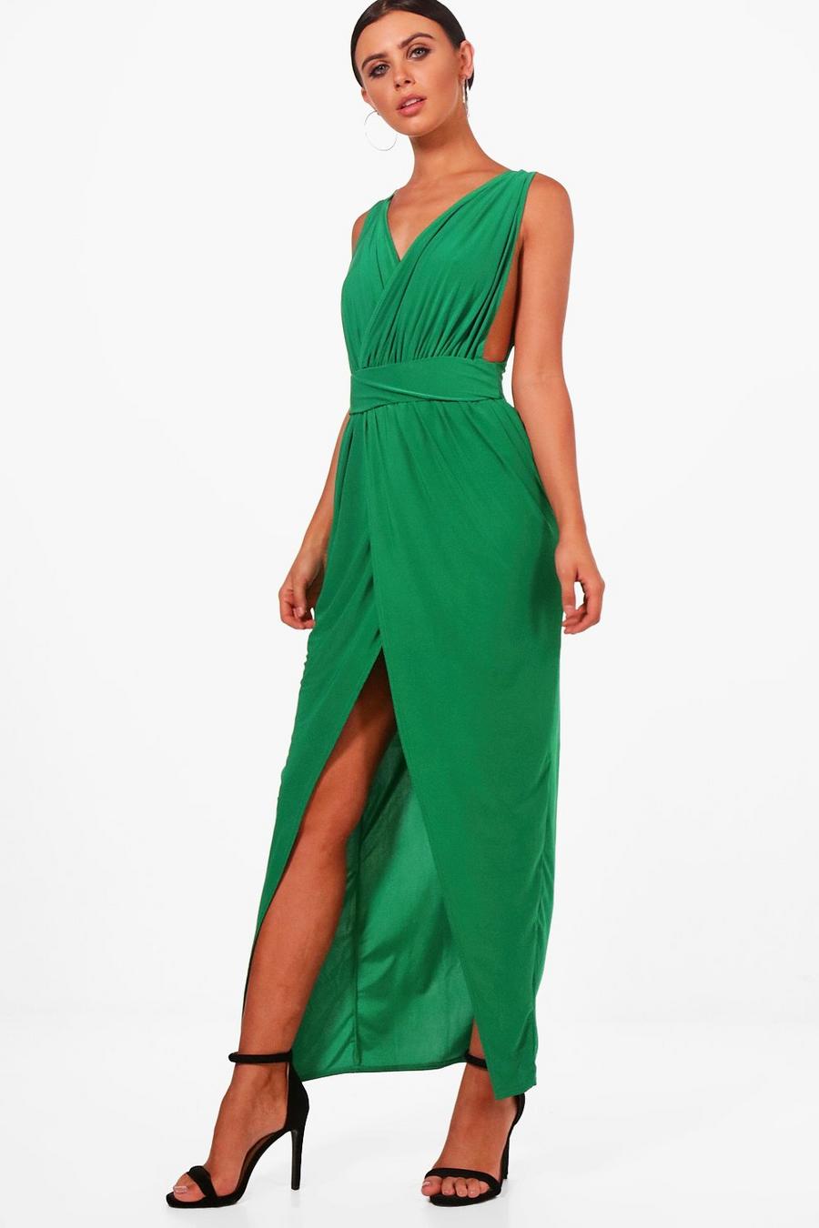Emerald Petite - Maxiklänning med låg urringning och drapering image number 1