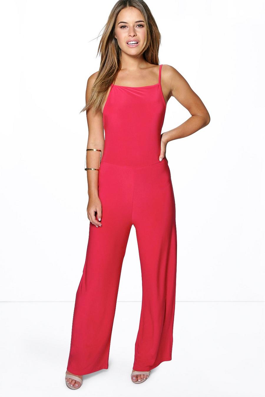 Red Petite Sofia Spaghetti Strap Wide Jumpsuit image number 1