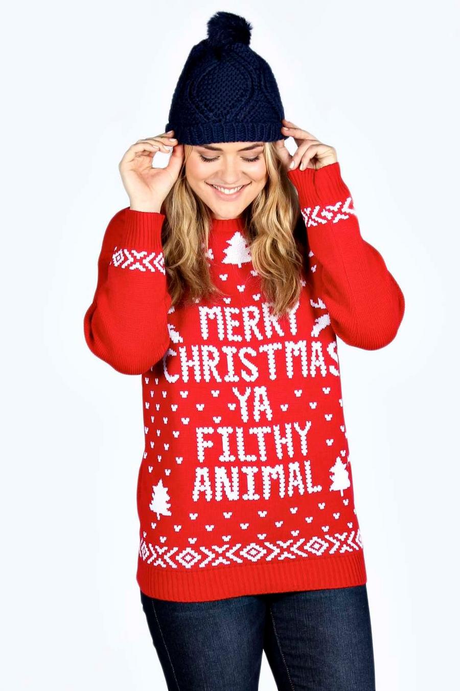 Red Plus Merry Christmas Ya Filthy Animal Jumper image number 1