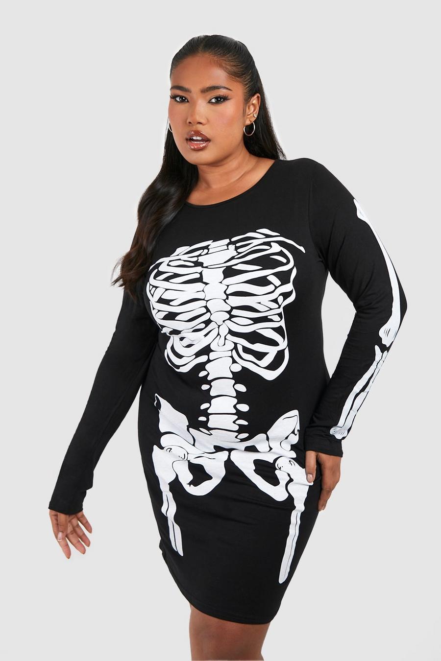 Black Plus Halloween Bodyconklänning med skelett image number 1