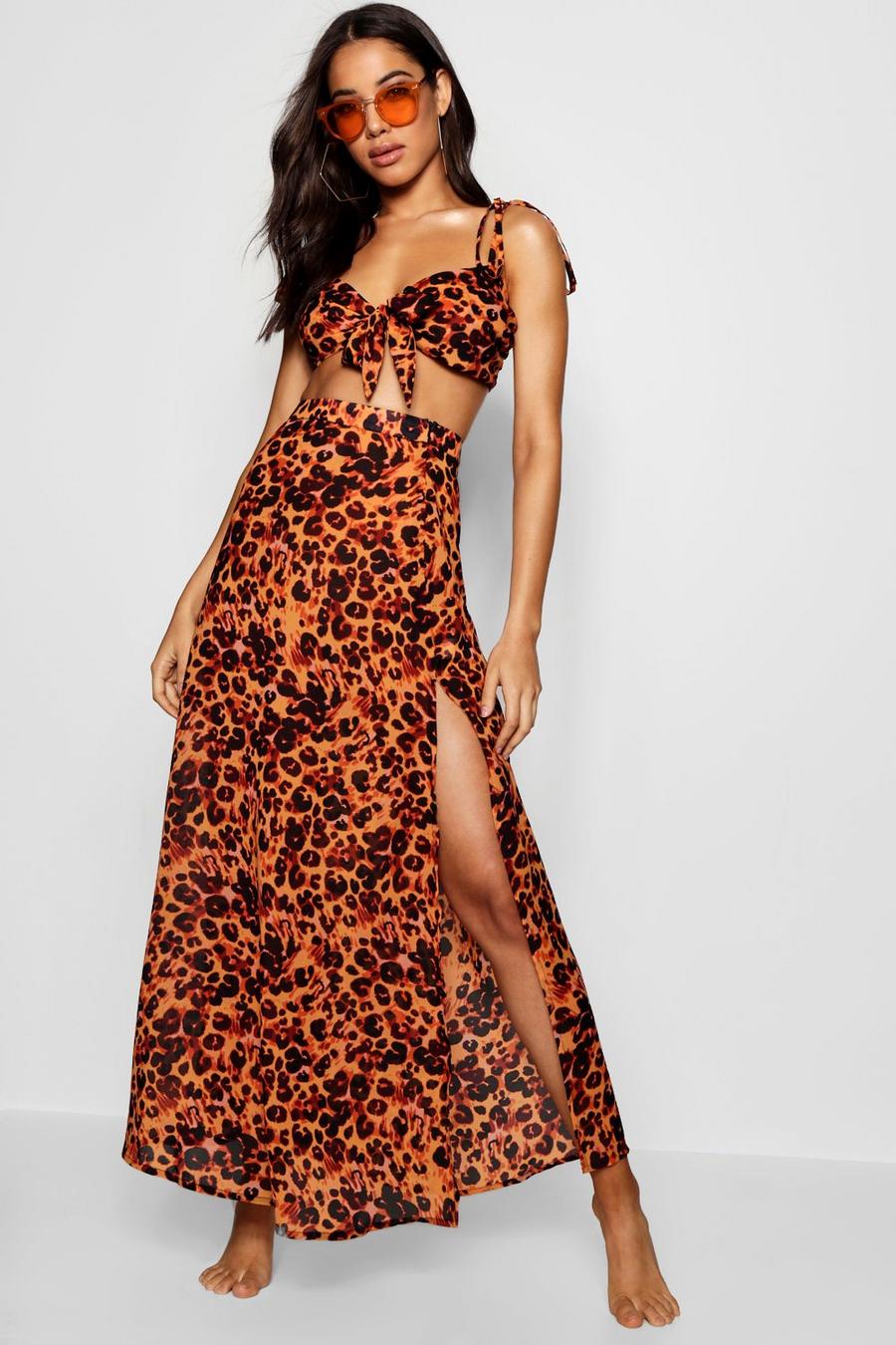Leopard Maxi Skirt Beach Co-ord image number 1