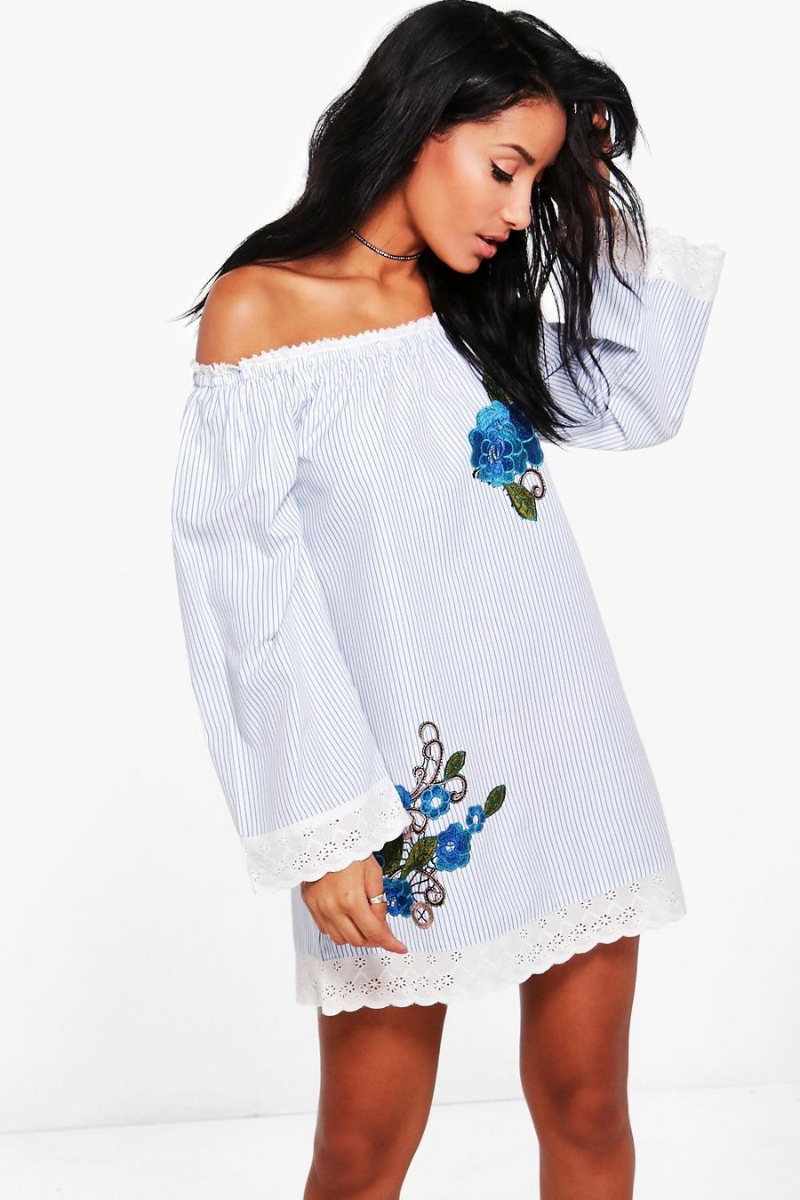 Mia Floral Embroidered Bardot Beach Dress image number 1