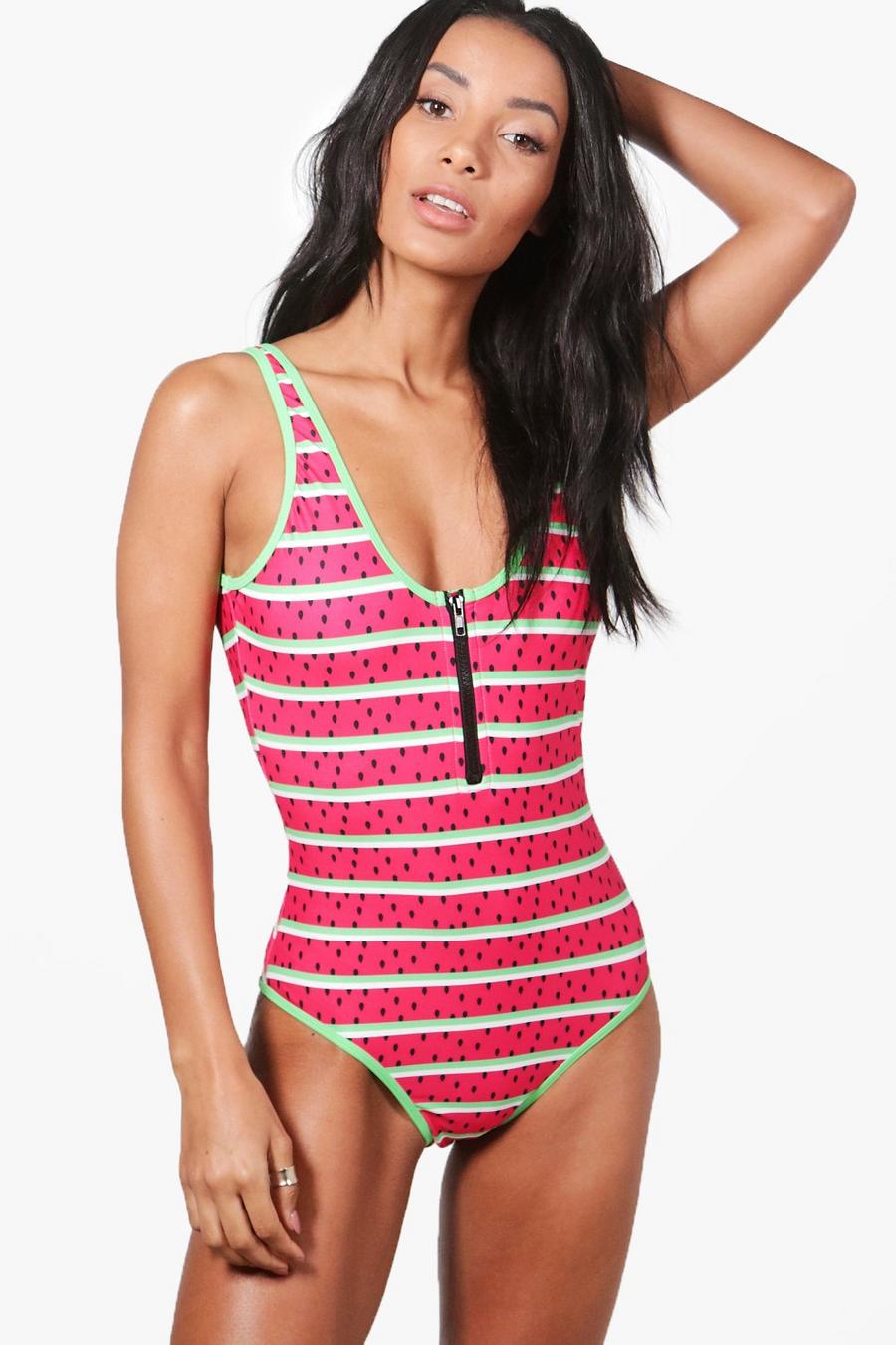 Singapore Watermelon Zip Front Swimsuit image number 1