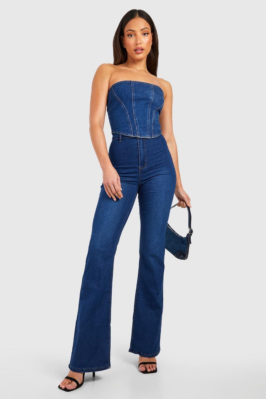 Jeans a zampa Tall Basics Skinny Fit a vita alta, Blu medio