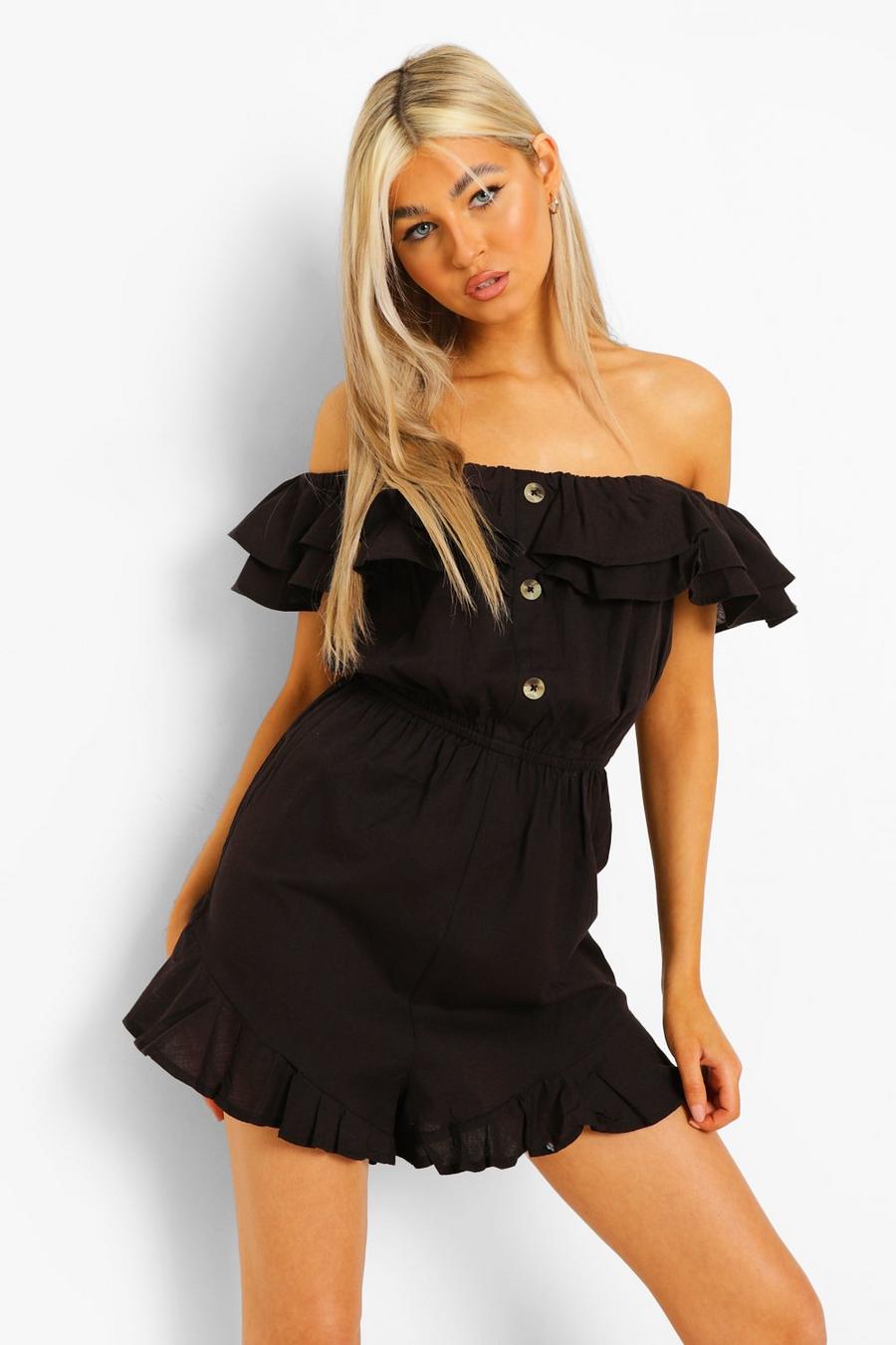 Black Tall Cotton Linen Playsuit image number 1