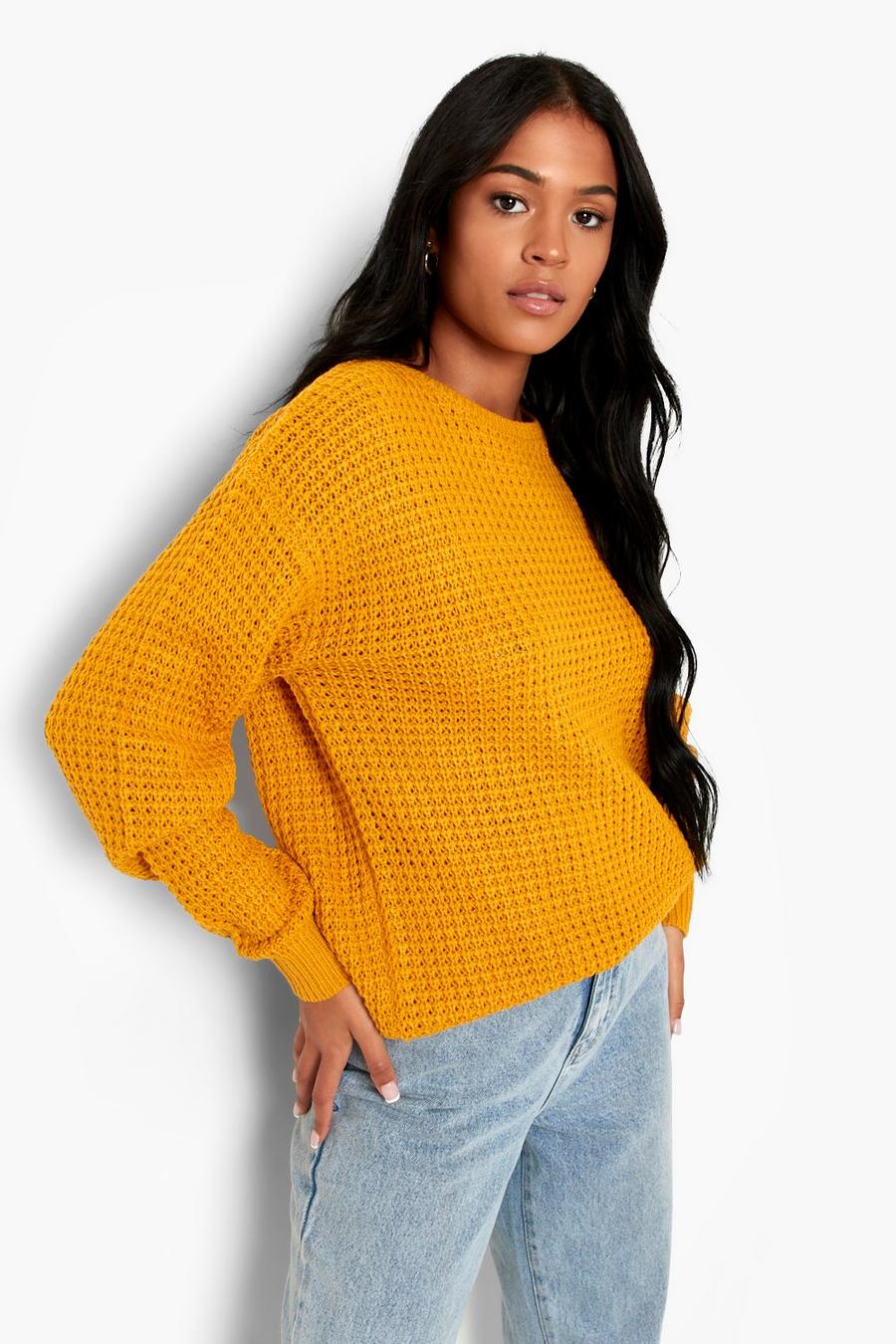 Mustard Tall Basic Recycled Waffle Knit Jumper