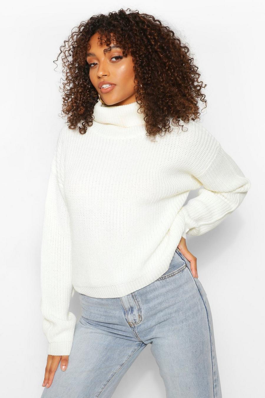 Cream Tall Basic Recycled Turtleneck Crop Sweater