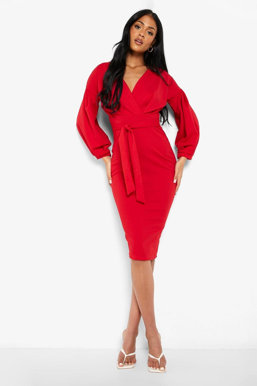 Red Tall Off The Shoulder Midi Dress
