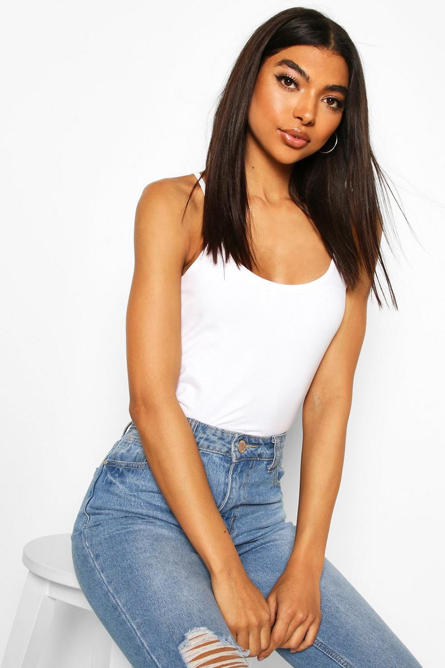 White Tall Basic Strappy Tank Top