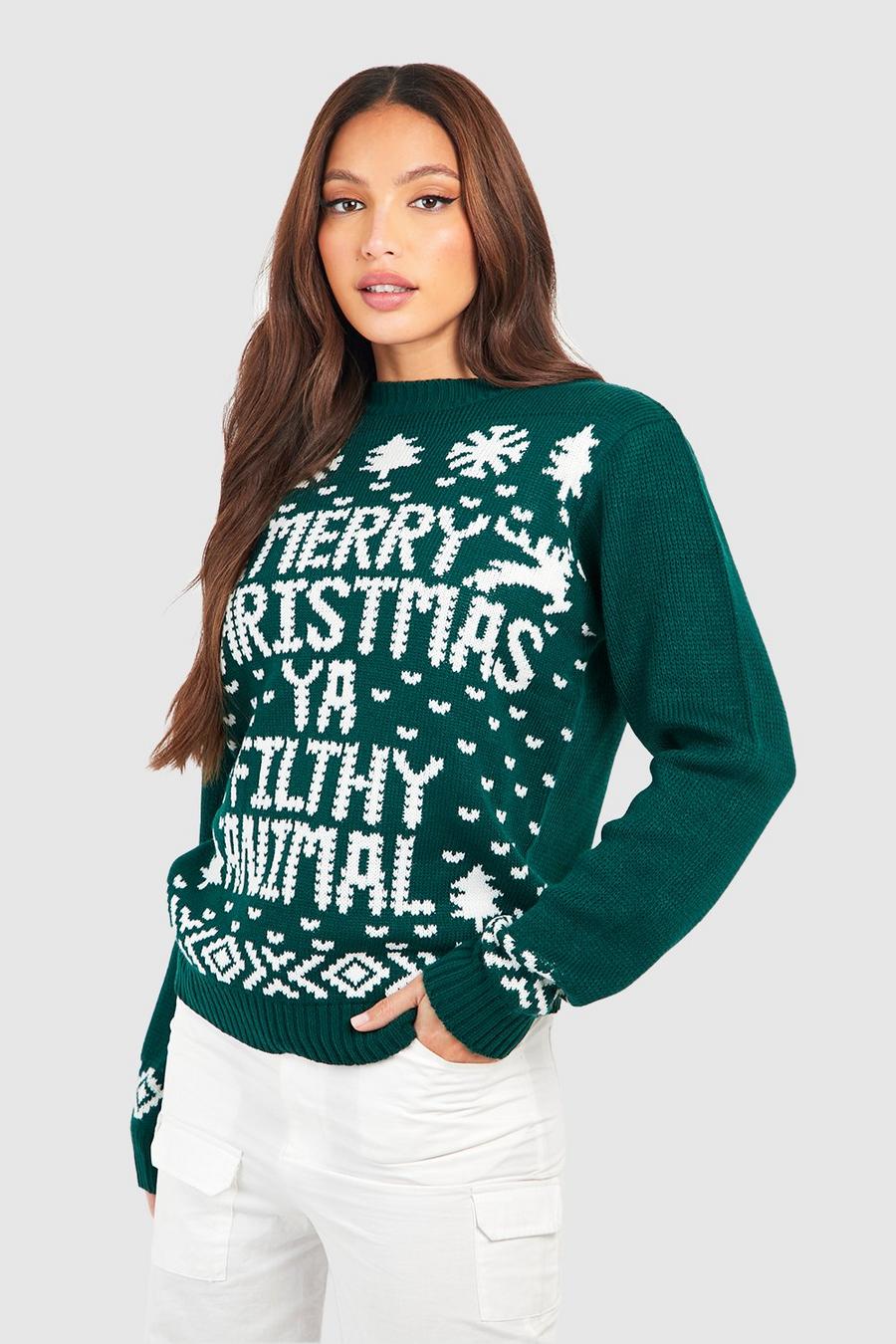 Maglione Tall natalizio con slogan Filthy Animal, Bottle