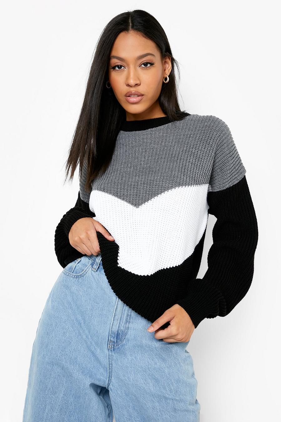 Black Tall Color Block Knitted Sweater