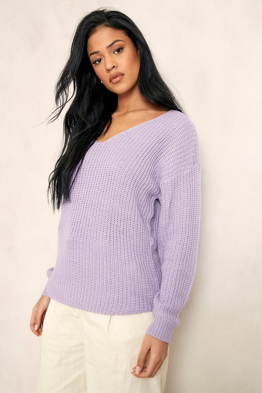 Lilac Tall Basic V-Neck Longline Sweater