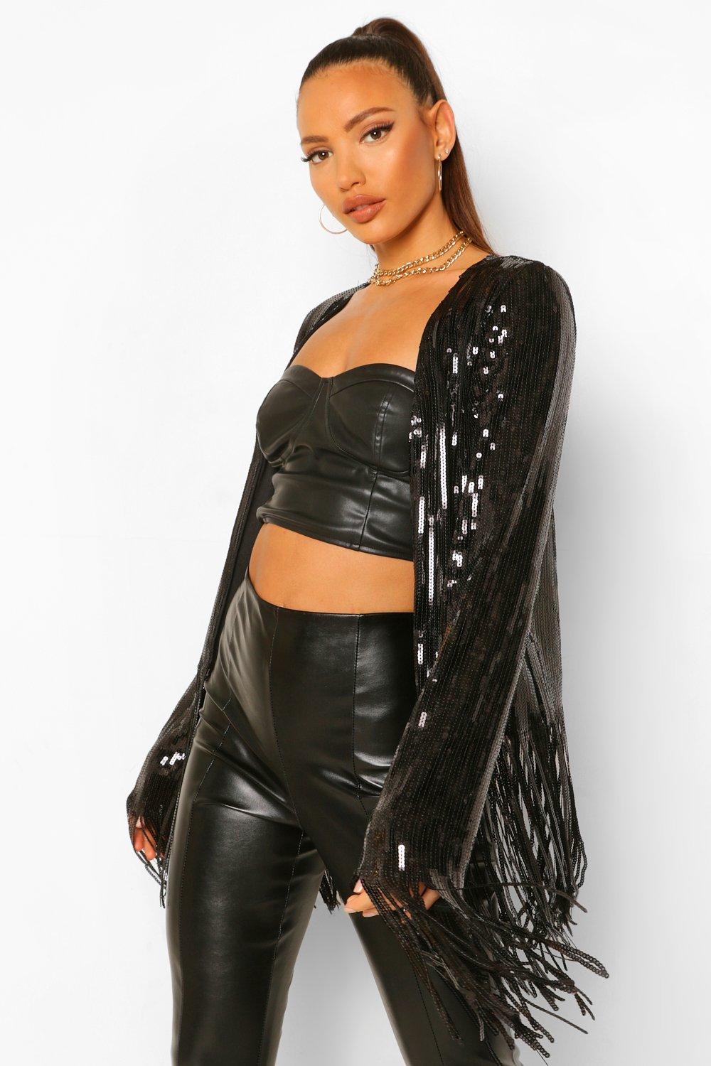 Tall Clothing Tall Sequin Fringe Detail Cape Blazer