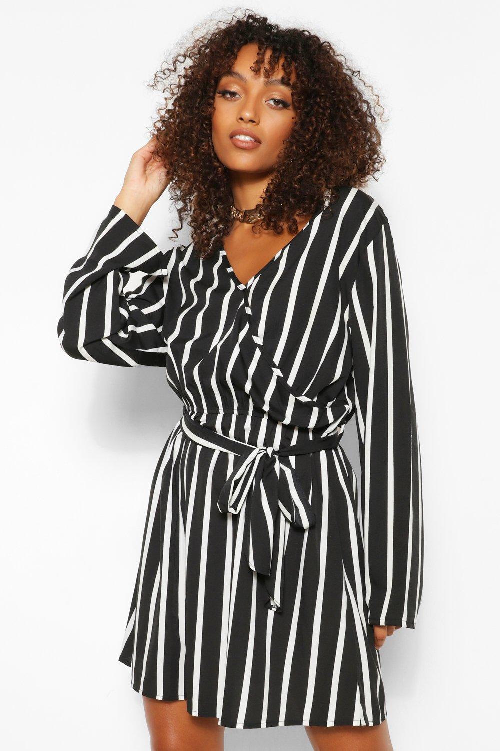 Tall Clothing Tall Stripe Double Wrap Skater Dress