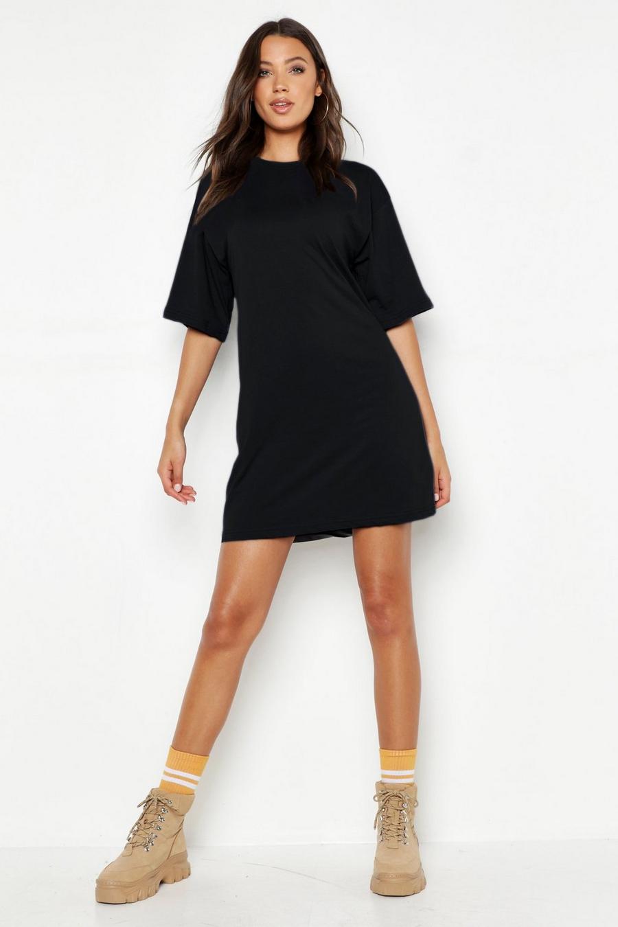 Tall Oversize T-Shirt-Kleid aus Baumwolle, Schwarz