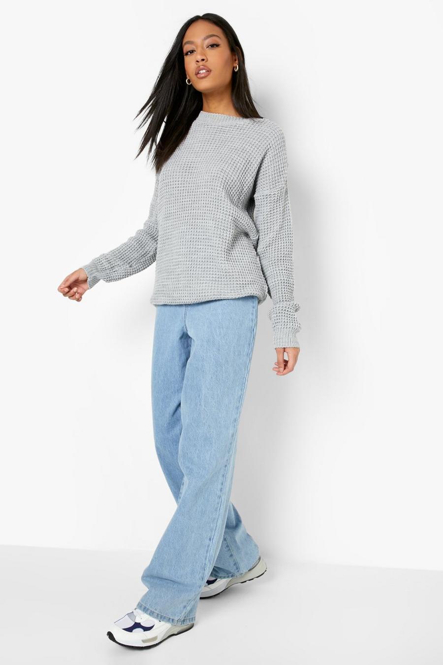Grey Tall Basic Waffle Knitted Jumper