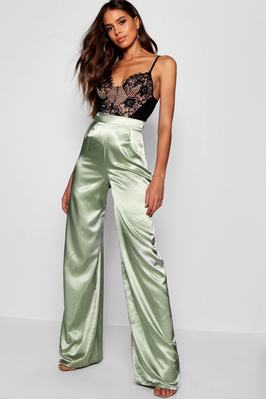 Sage Tall Isabel Satin Wide Leg Trousers image number 1