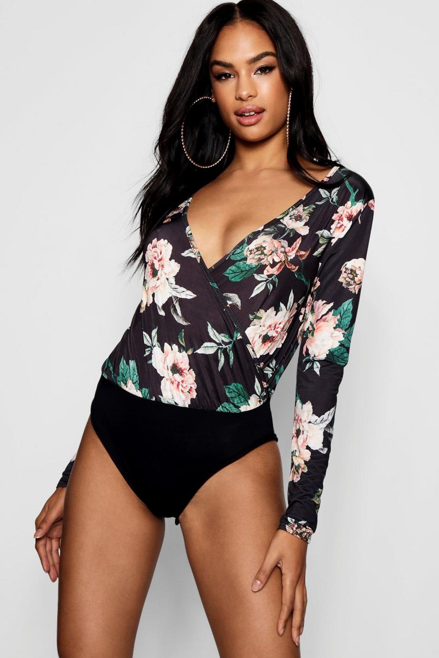 Tall Wrap Front Floral Bodysuit image number 1
