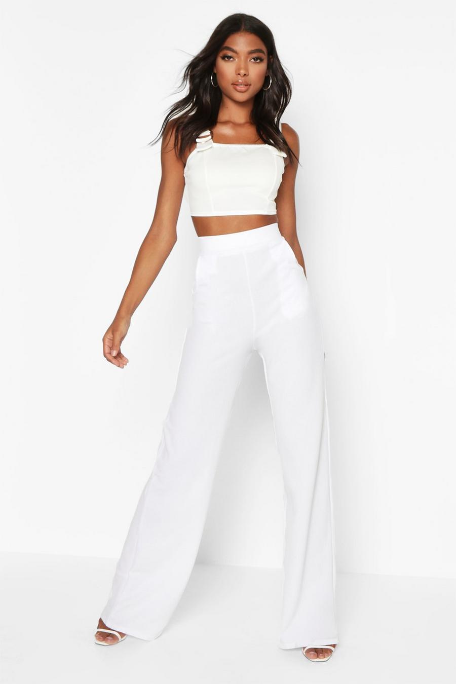 White Tall High Waisted Pants image number 1