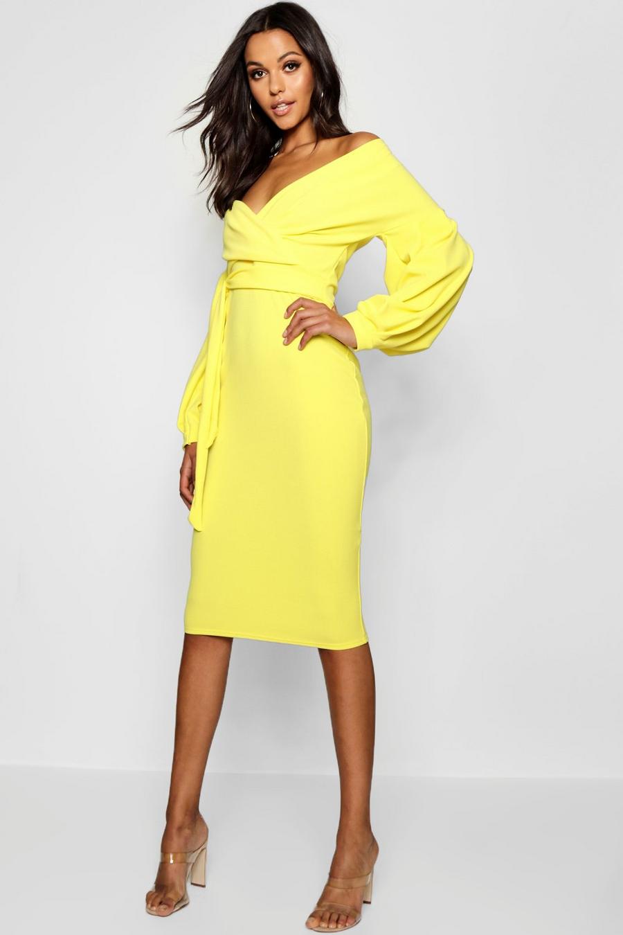 Lemon Tall Off The Shoulder Wrap Midi Bodycon Dress image number 1
