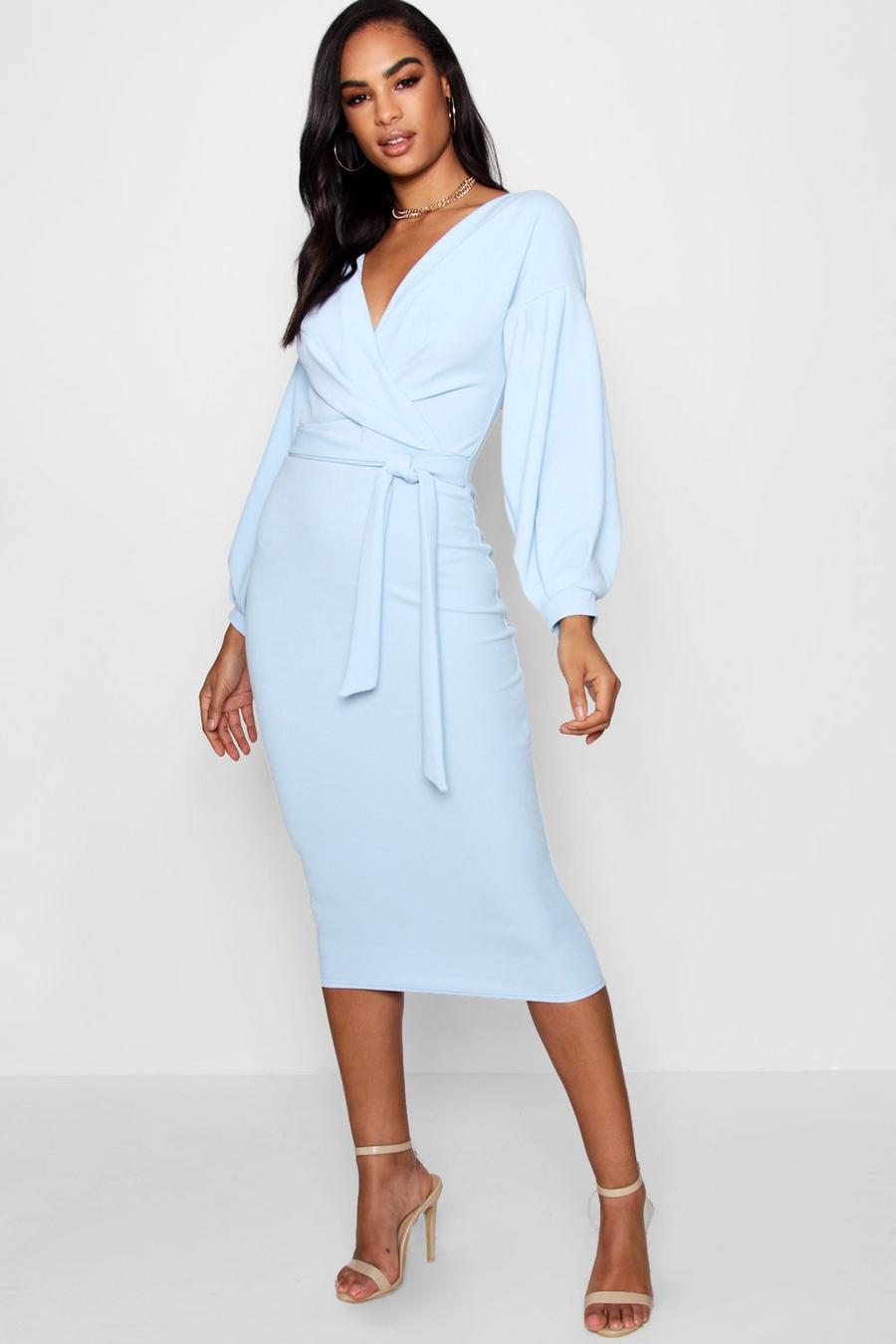 Sky Tall Off The Shoulder Wrap Midi Bodycon Dress image number 1