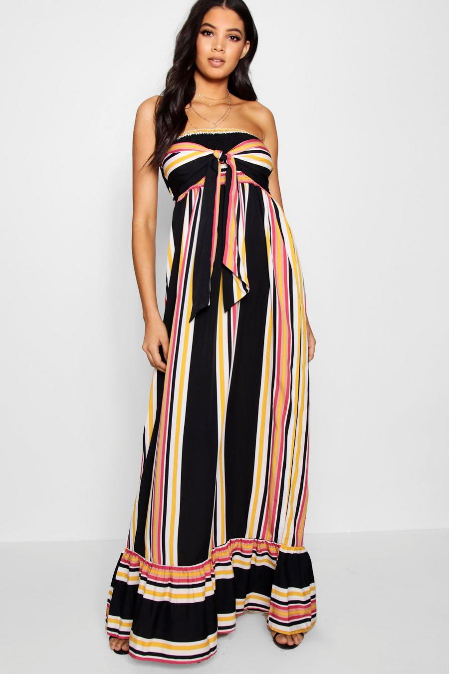 Desert sand Tall Knot Front Stripe Maxi Dress image number 1