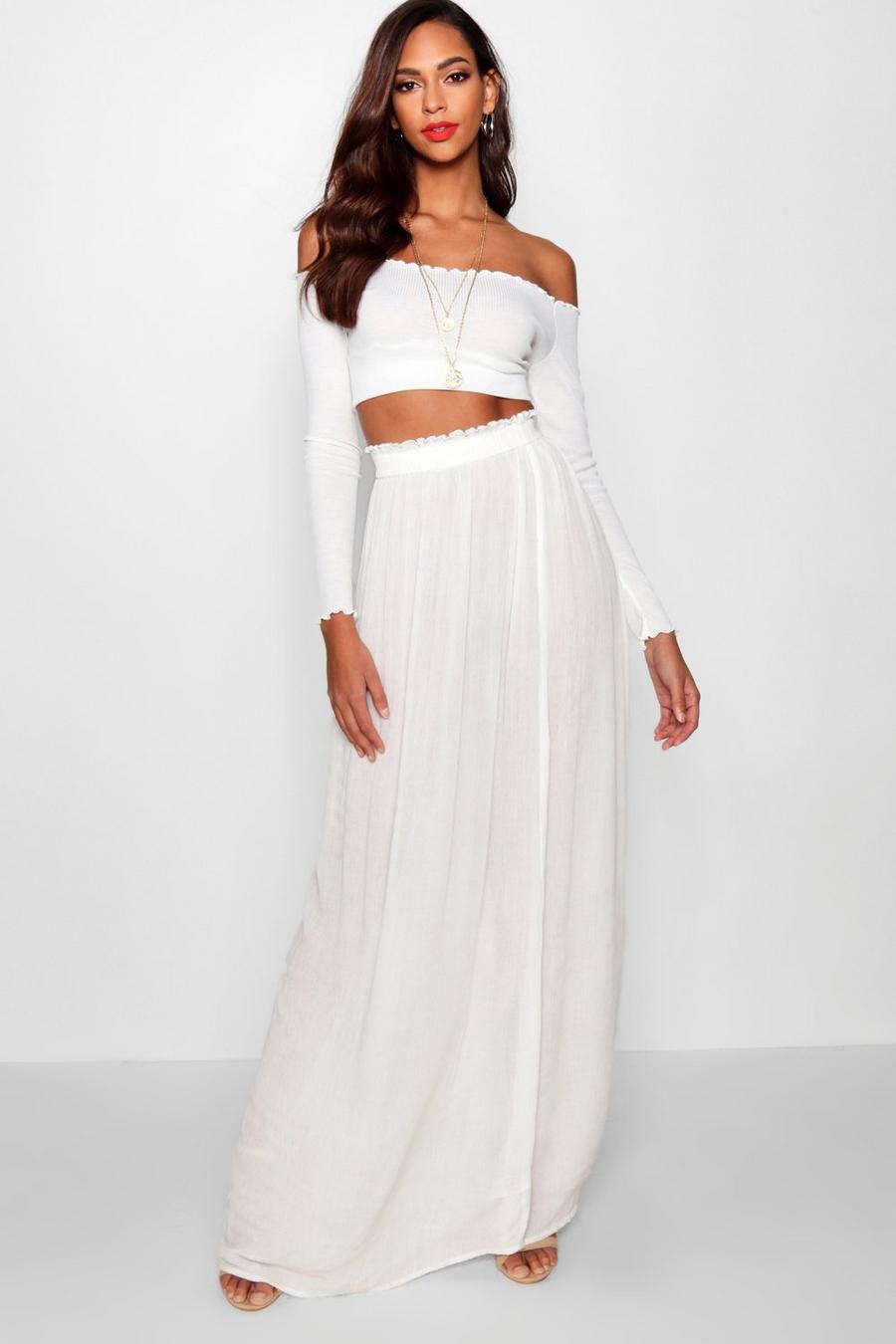 Ivory Tall Geweven Maxi Rok Met Geplooide Taille image number 1