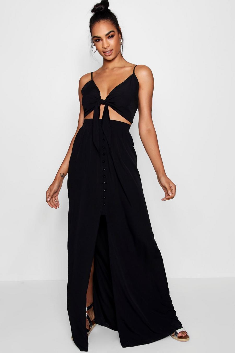 Black Tall Tie Front Top And Maxi Skirt Two-Piece image number 1